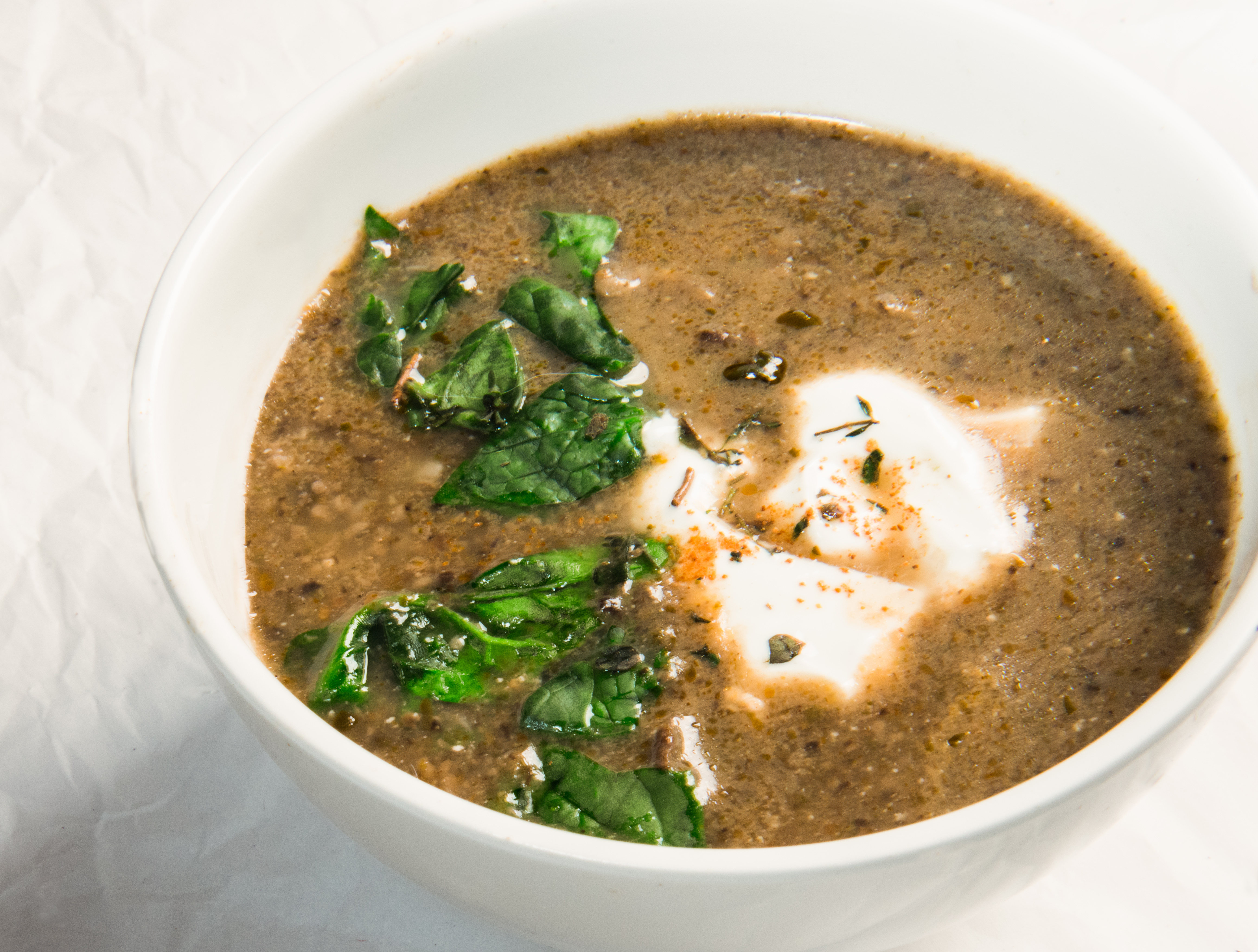 A Mushroom-Spinach Soup With A Whole Lot of Character
