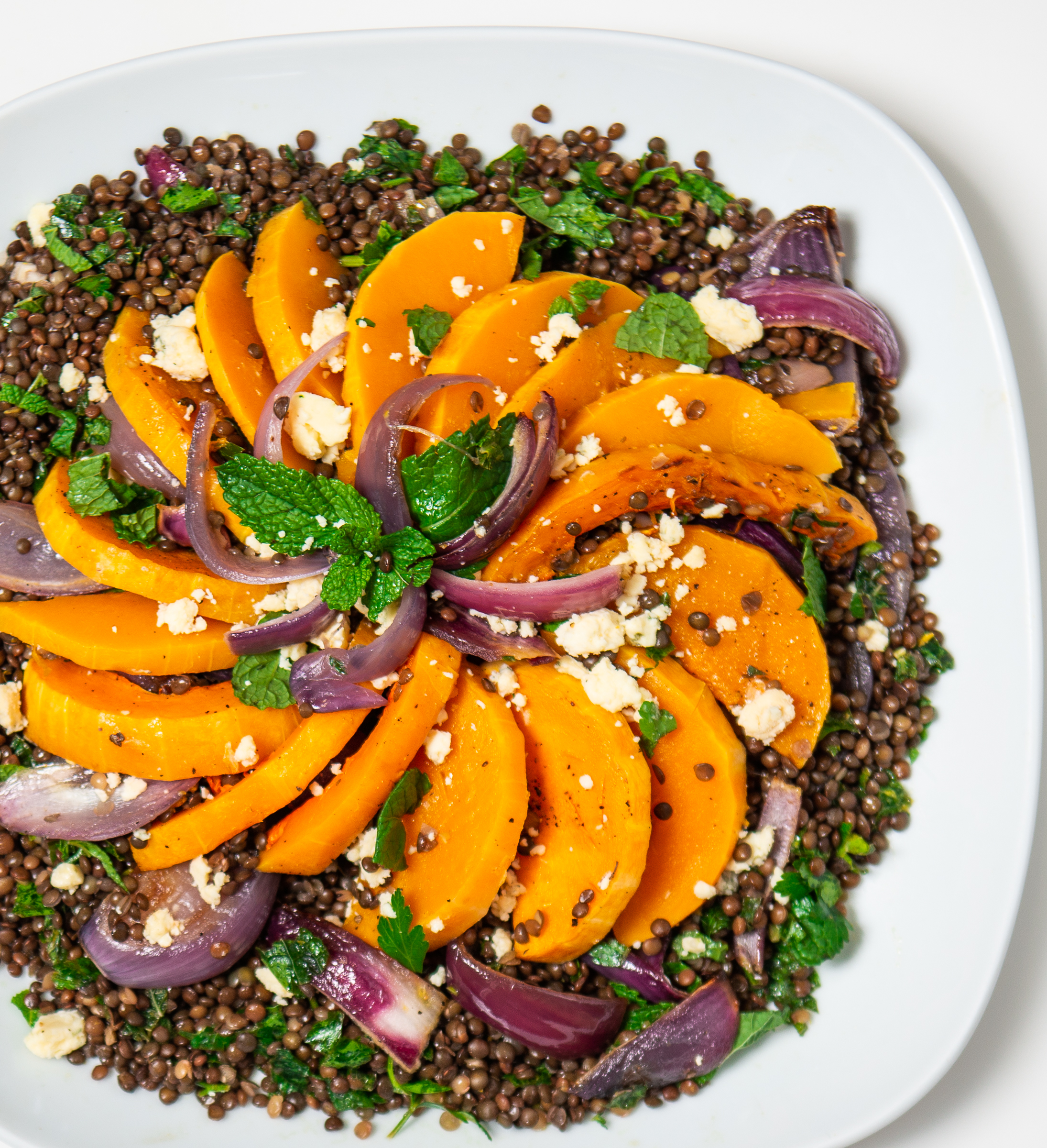 Smooth As Butter: Roasted Butternut Squash With Lentils and Stilton