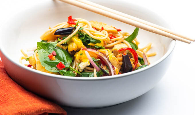 Noodles with Eggplant and Mango Salad