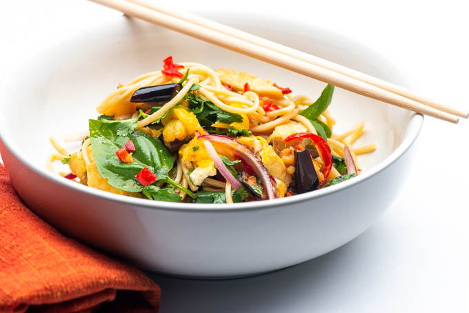 Noodles with Eggplant and Mango Salad