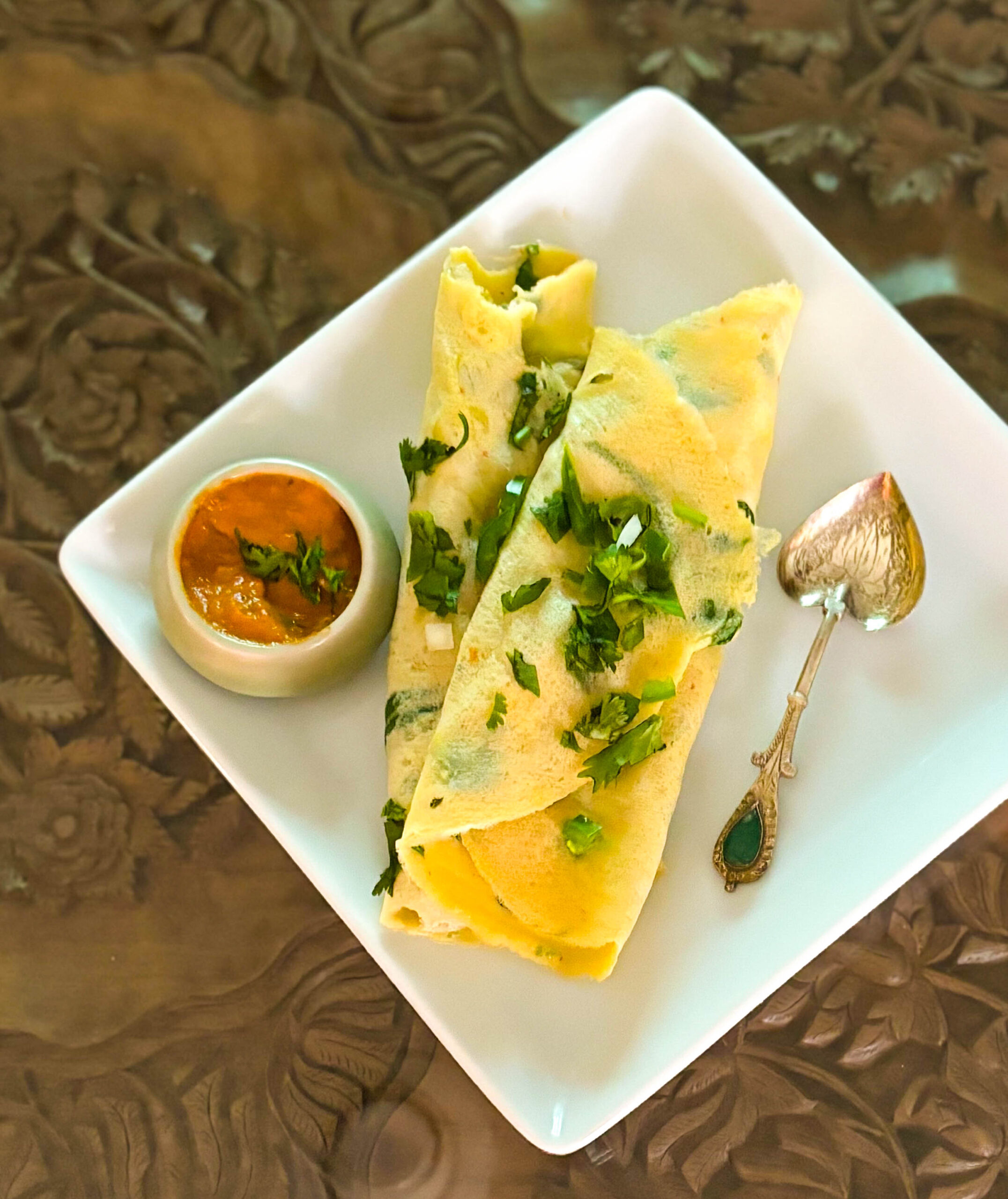 A different kind of pancake:  Yellow Bean and Spinach Dosas