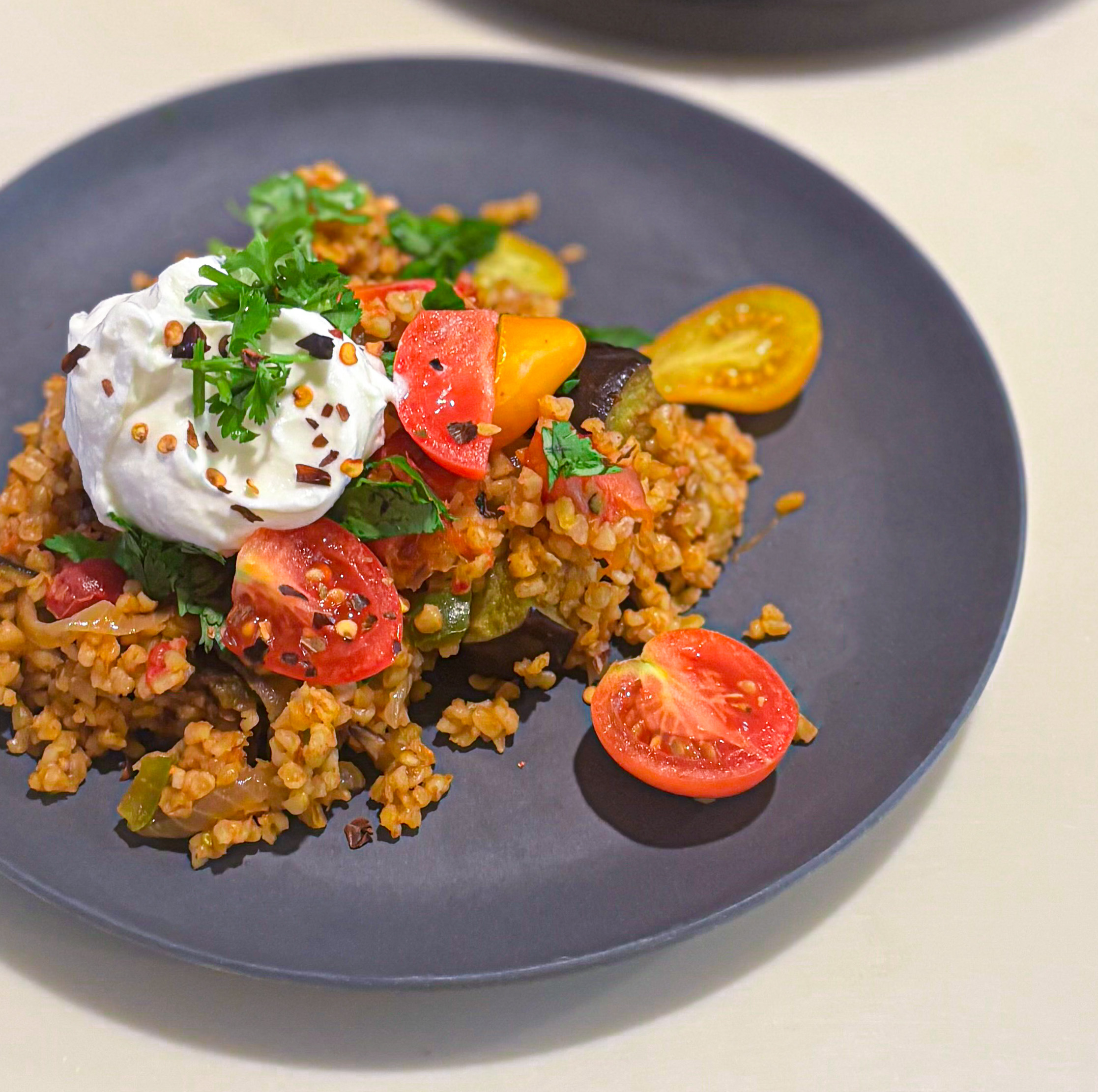 Bulgur Pilaf With Tomato and Eggplant