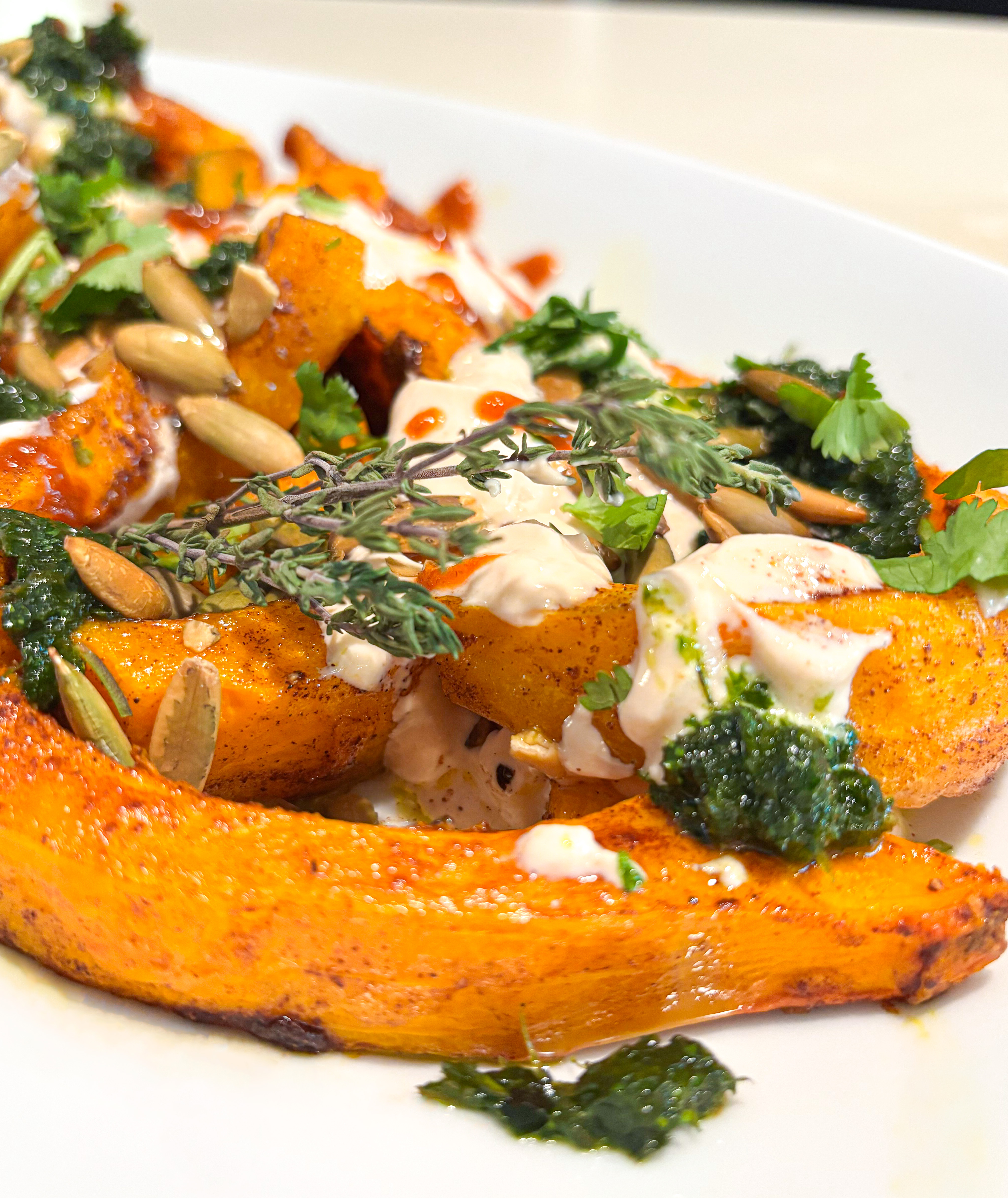 Kuri Squash With With Chili Yogurt and Cilantro Sauce